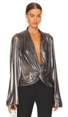 Caroline Constas Iantha Blouse In Metallic Silver
