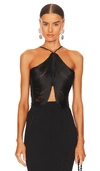 Cult Gaia Quella Fringed Halterneck Top In Black