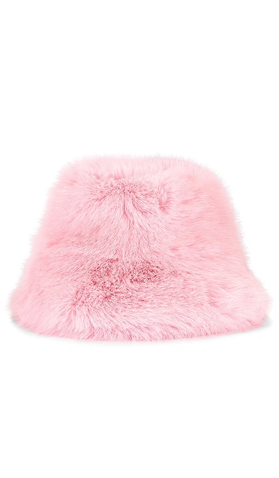 Jocelyn Oversized Faux Fur Bucket Hat In Pink