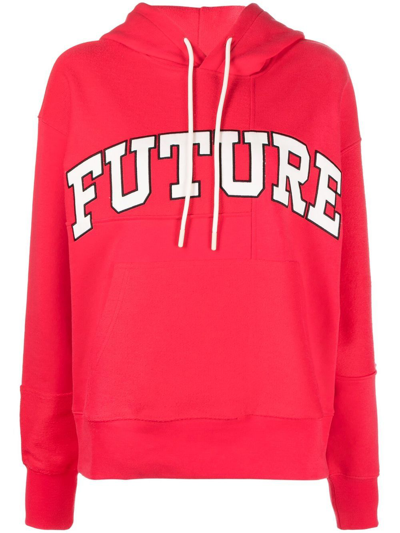 Msgm Future Embroidered-logo Varsity Hoodie In Red