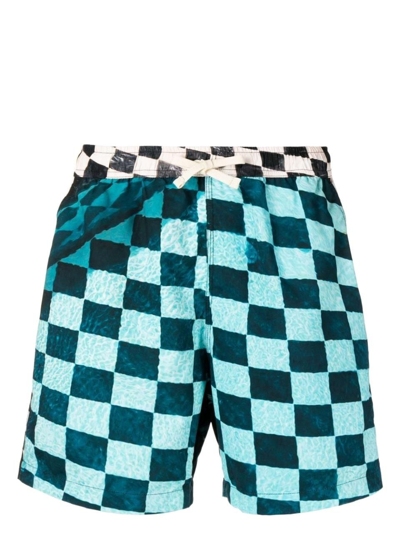 Blue Sky Inn Check Print Deck Shorts In Blue