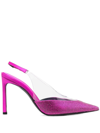 Sergio Rossi X Evangelie Smyrniotaki Satin & Vinyl Slingback Pump In Fuchsia