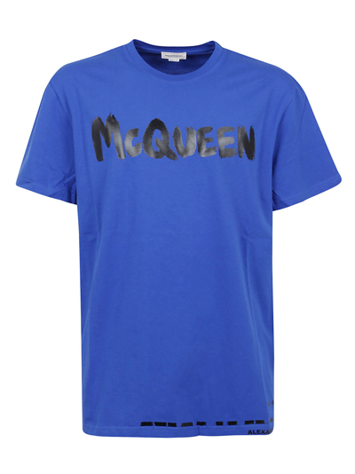 Alexander Mcqueen Blue Logo-print Cotton T-shirt