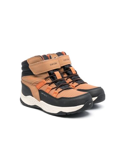Geox Kids' Sentiero Abx Touch-strap Boots In Brown