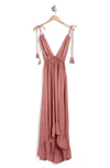 Boho Me Open Back Plunge Neck Ombre Halter Dress In Blush Mw