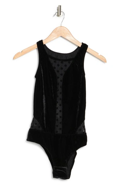 Just One Flocked Mesh Velvet Bodysuit In Black