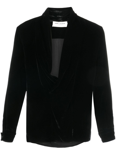 Saint Laurent Cowl-neck Pullover Shirt In Black