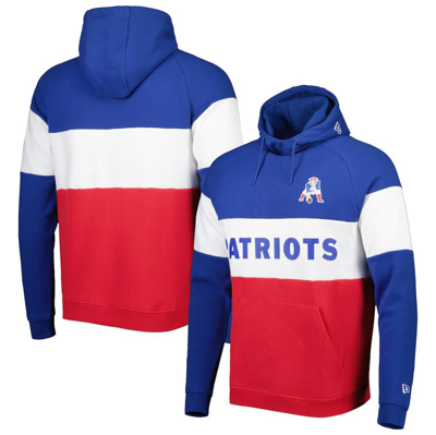 New Era Men's  Red, Royal New England Patriots Colorblock Throwback Pullover Hoodie In Red,royal