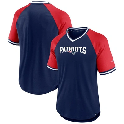 Fanatics Branded Navy/red New England Patriots Second Wind Raglan V-neck T-shirt In Navy,red
