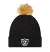 New Era Black Las Vegas Raiders Snowy Cuffed Knit Hat With Pom In Black