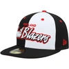 New Era Men's  Black, White Portland Trail Blazers Script Pinwheel 59fifty Fitted Hat In Black