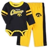 Outerstuff Newborn And Infant Boys And Girls Black, Gold Iowa Hawkeyes Little Kicker Long Sleeve Bodysuit And S In Black