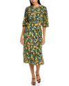 Les Rêveries Les Reveries Flutter Sleeve Silk Wrap Dress In Multi