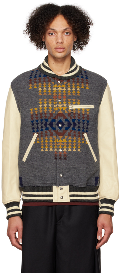 Junya Watanabe X Pendleton Wool-blend Varsity Jacket In Grey