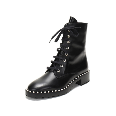 Stuart Weitzman Lace-up Studded Boots In Black