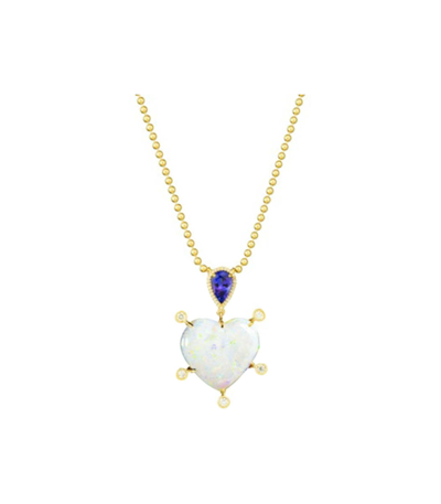 Guita M White Opal Heart Necklace In Gold