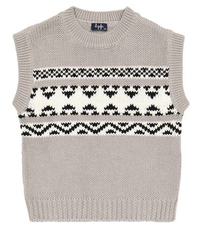 Il Gufo Kids' Jacquard Cotton Sweater Vest In Stone Grey/milk