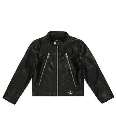 Mm6 Maison Margiela Kids Black Faux-leather Biker Jacket