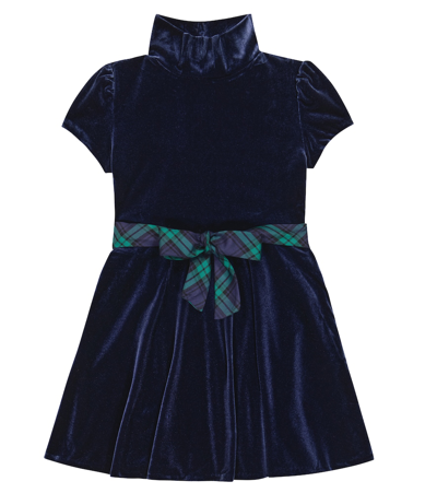 Polo Ralph Lauren Kids' Sash-detail Velvet Minidress In French Navy