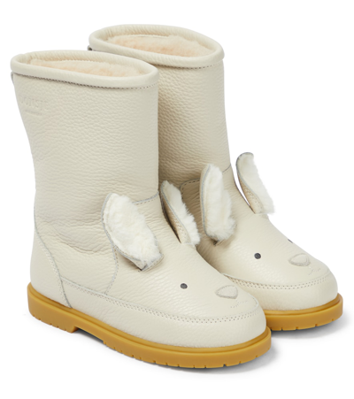 Donsje Kids' Wadudu Leather Boots In Off White Leather