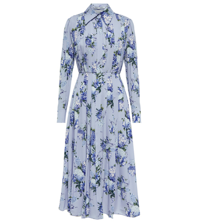 Emilia Wickstead Anatola Pleated Floral-print Textured-georgette Midi Dress In Blue