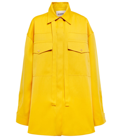 Jil Sander Neck-tie Wool Gabardine Shirt In Yellow