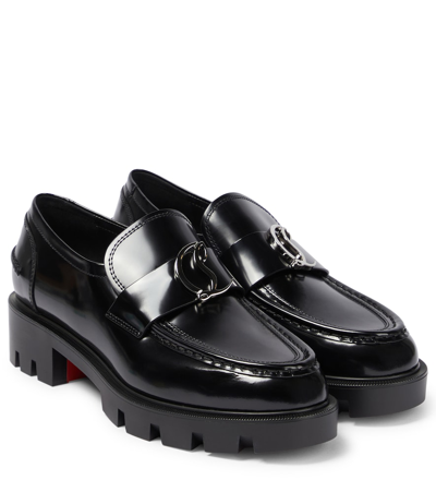 Christian Louboutin Cl Moc Lug Leather Loafers In Black/lin Black