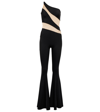 Norma Kamali Snake One-shoulder Mesh-paneled Stretch-jersey Jumpsuit In Black/nude Mesh