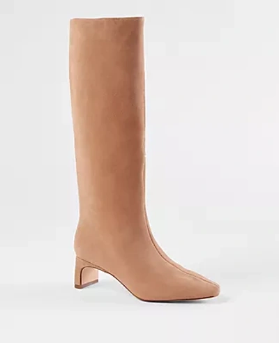 Ann Taylor Suede Blade Heel Boots In Chai Latte