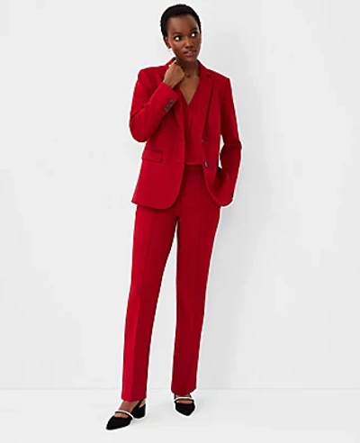 Ann Taylor The Petite High Waist Straight Pant In Double Knit In Gingham Red