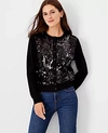 Ann Taylor Petite Sequin Front Ann Cardigan In Black