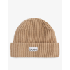 GANNI LOGO-PATCH WOOL, RECYCLED-WOOL AND RECYCLED-POLYAMIDE BLEND BEANIE,58069784