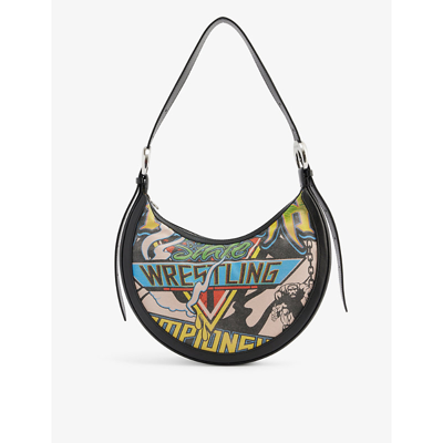 Marine Serre Eclips Recycled Cotton And Leather Shoulder Bag In Blue