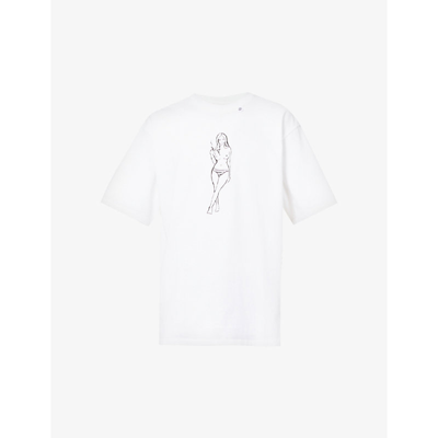 Due Diligence Hand-drawn Graphic-print Boxy-fit Cotton-jersey T-shirt In White