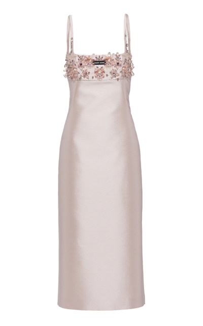 Miu Miu Embellished Silk And Wool Midi Dress In Pink