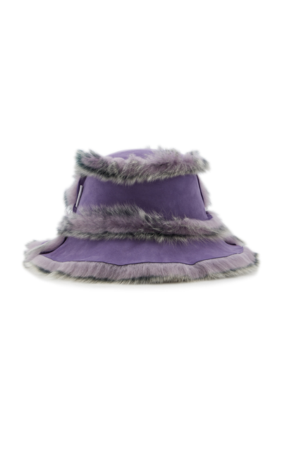 Acne Studios Brimmo Genuine Shearling Bucket Hat In Purple