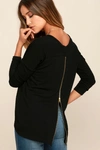 LULUS ZIP TO MY LOU BLACK SWEATER TOP