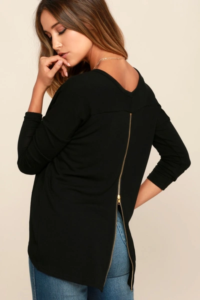 Lulus Zip To My Lou Black Sweater Top