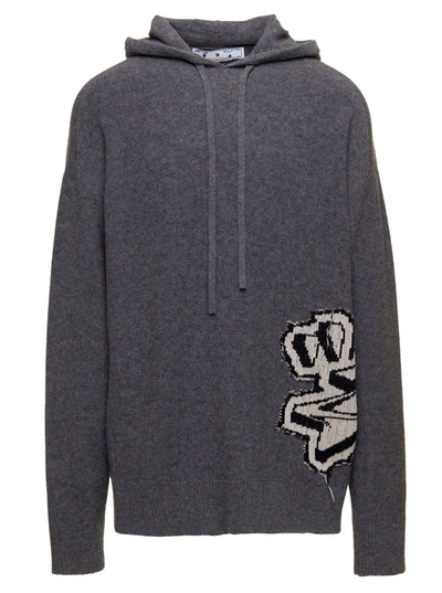 Off-white Graff Chunky Knit Hoodie In Grey