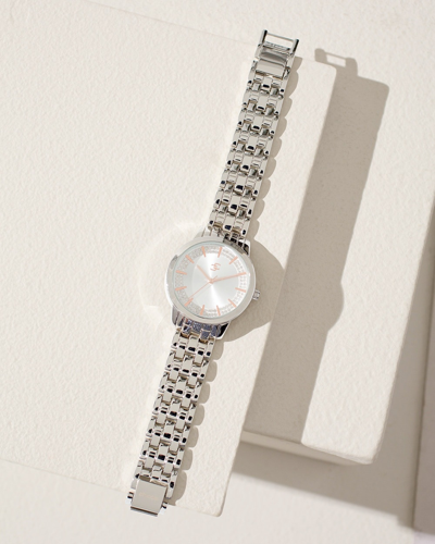 Chico's Silvertone Metal Watch With Glitz Face
