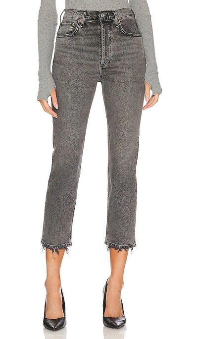 Agolde Riley High Rise Straight Crop In Charcoal