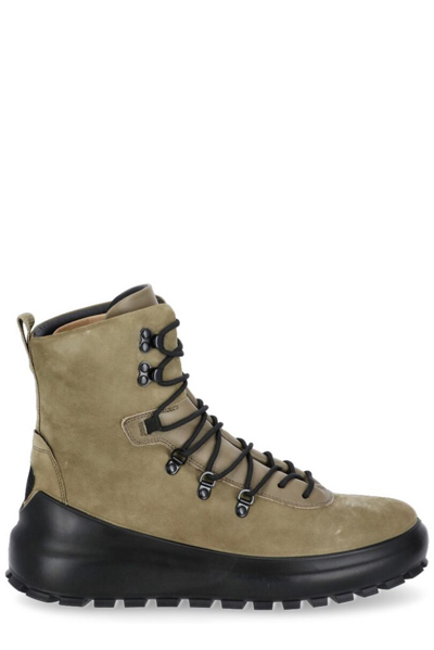 Stone Island Lace-up Suede Boots In Green