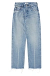 Moussy Ashley Raw Hem High Waist Wide Straight Leg Jeans In Light Blue