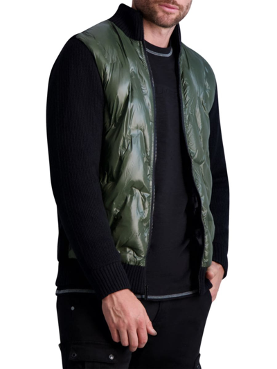 Karl Lagerfeld Men's Quilted Colorblock Puffer Jacket In Olive Black