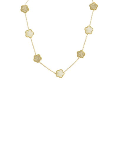 Jan-kou Jankuo Women's Flower 14k Goldplated Cubic Zirconia Station Clover Necklace In Yellow White