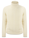 Peserico Wool And Cashmere Cable-knit Turtleneck Sweater In Cream