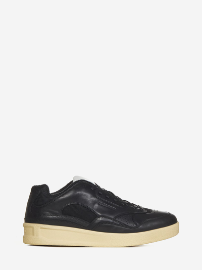 Jil Sander Mesh-trimmed Leather Sneakers In Black
