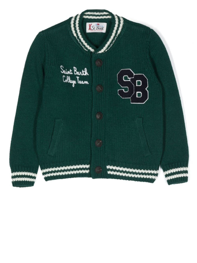 Mc2 Saint Barth Kids' Ribbed Logo-patch Button-up Cardigan In Green