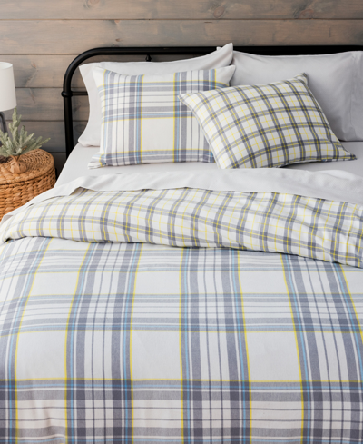 Martha Stewart Collection Collection Merrick Printed Flannel 3-pc. Duvet Cover Set, Queen In Light Gray