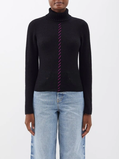 The Elder Statesman Nimbus Whipstitched Cashmere And Cotton-blend Turtleneck Sweater In Black Pink